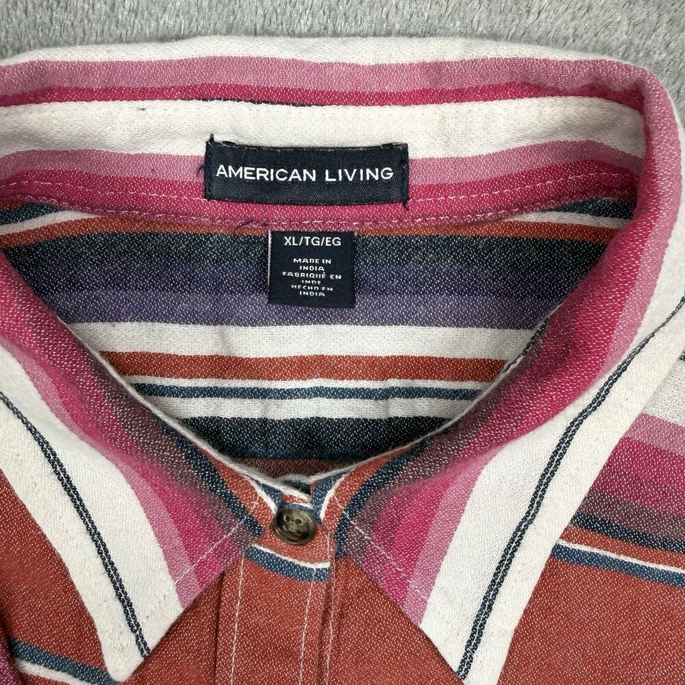 American Living Shirt Men’s XL Red Striped Cotton Button Up Aztec Long Sleeve - Picture 4 of 7